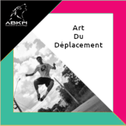 image avec logo en haut à gauche (loup stylisé) et comme texte : Art du Déplacement